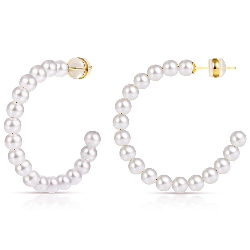 Gacimy Pearl Hoop Earrings for Women with 925 Sterling Silver Post | Amazon (US)