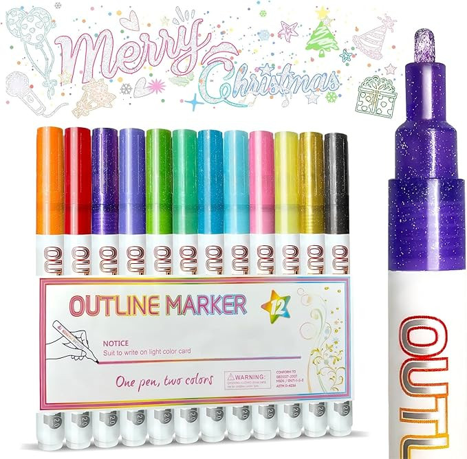 Glitter Markers Outline Pens Metallic Shimmer Marker, 12 Cute Tween Teen Girl Gifts Cool Trendy S... | Amazon (US)