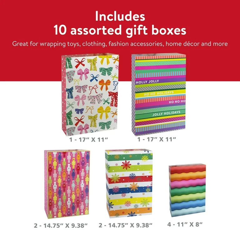 Christmas Pink Nutcrackers Paper Gift Boxes, 3 Sizes, 10 Count, by Holiday Time | Walmart (US)