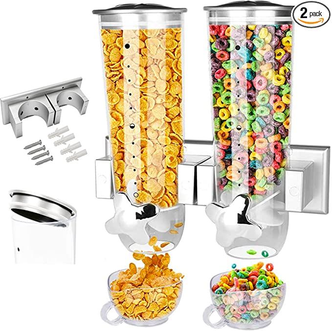 Food Dispensers 2 PACK Wall Mount Double Dry Cereal Dispenser, Convenient Storage Dual Control fo... | Amazon (US)