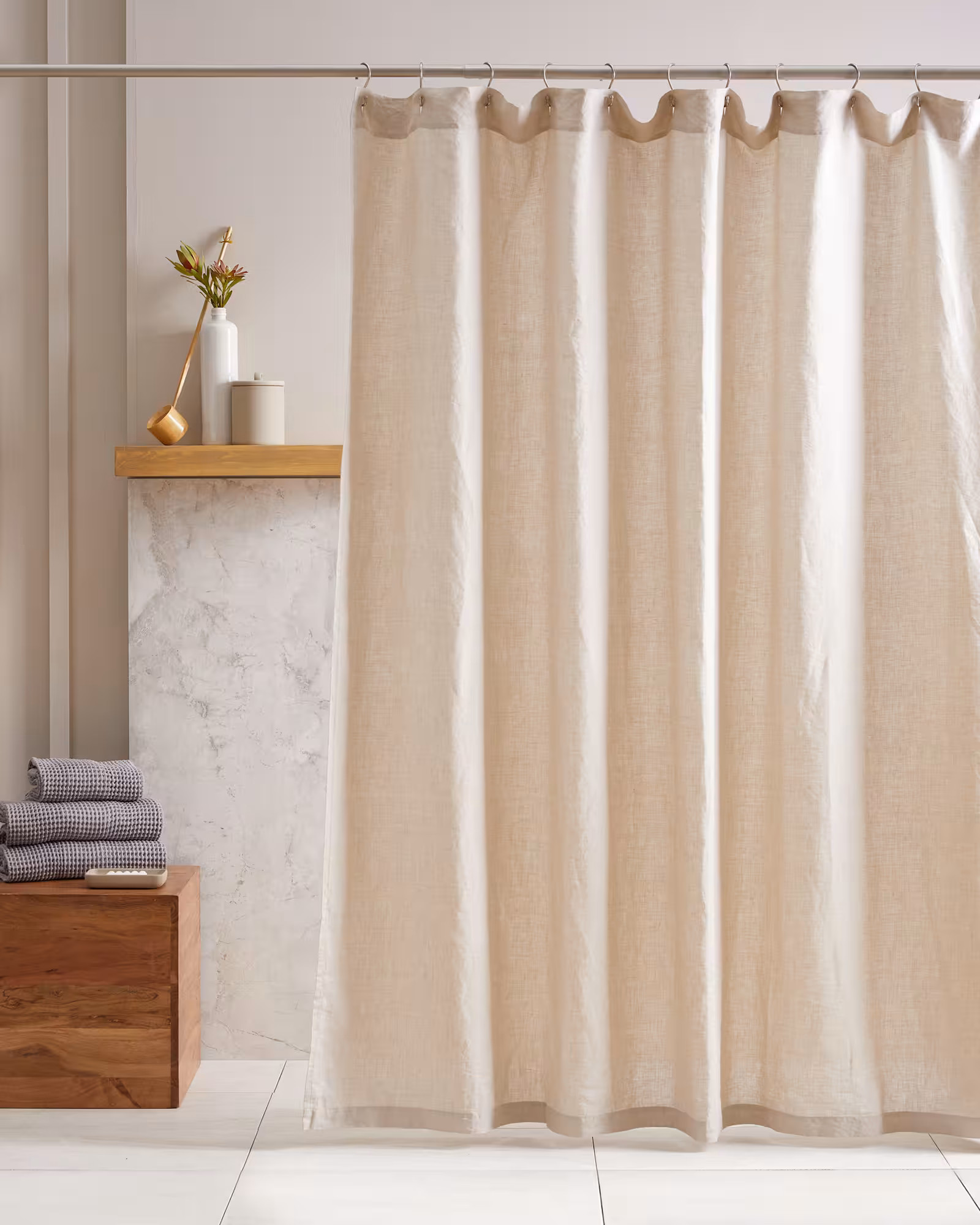 European Linen Shower Curtain in Beige | Quince