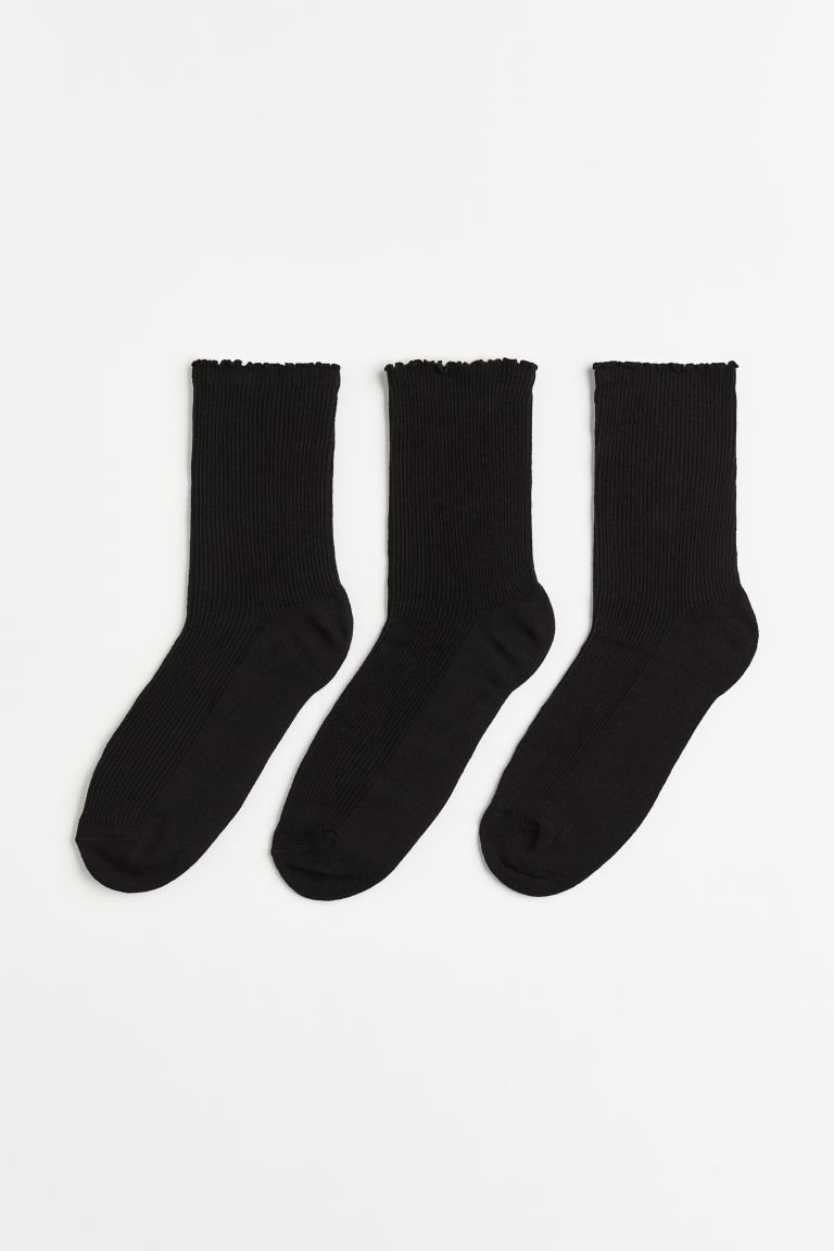 3 paar ribgebreide sokken | H&M (DE, AT, CH, NL, FI)