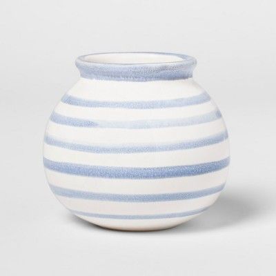 3" x 2.7" Stoneware Stripped Vase White/Blue - Threshold™ | Target