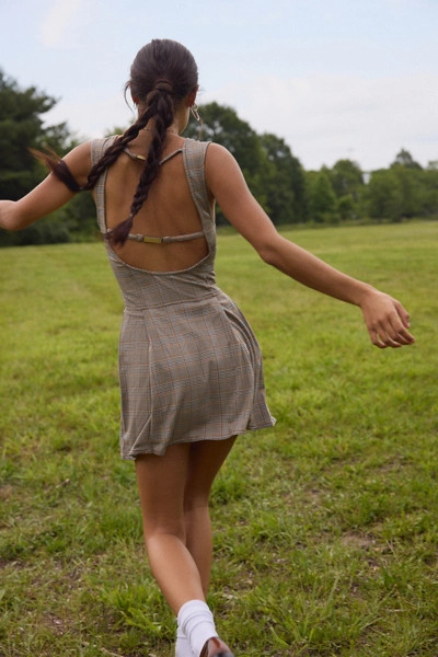 BDG Leah Pleated Open-Back Drop Waist Mini Dress | Urban Outfitters (US and RoW)