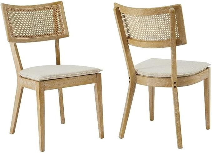Modway EEI-6080-GRY-BEI Caledonia Fabric Upholstered Wood Dining Chair Set of 2, Gray Beige | Amazon (US)