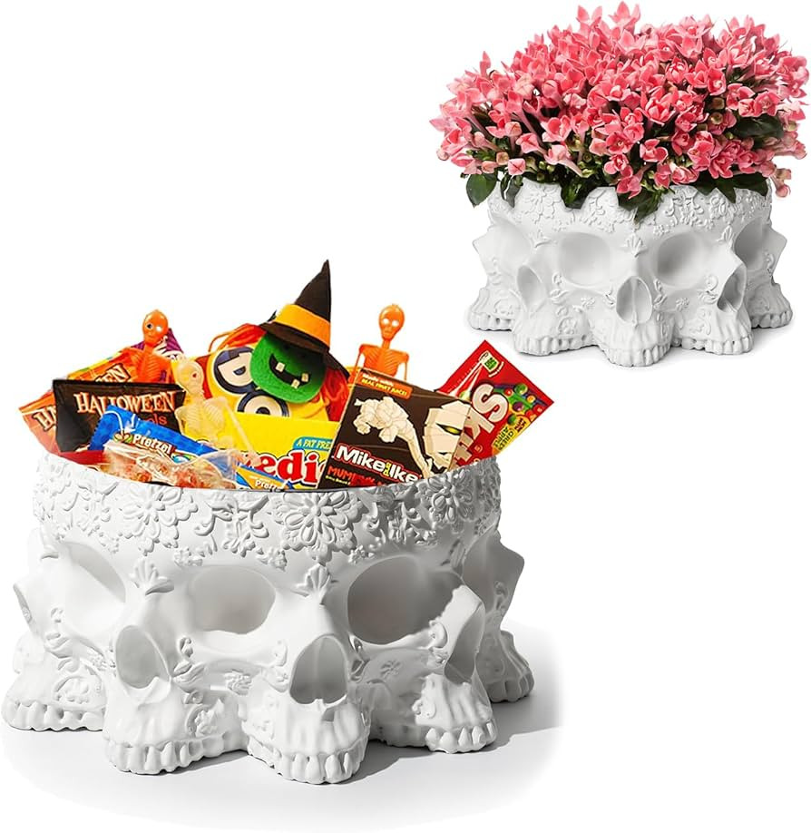 Skull Multifaced Plant Planter Pot White, Halloween Gothic Spooky Decoration, Polyresin Multiple ... | Amazon (US)