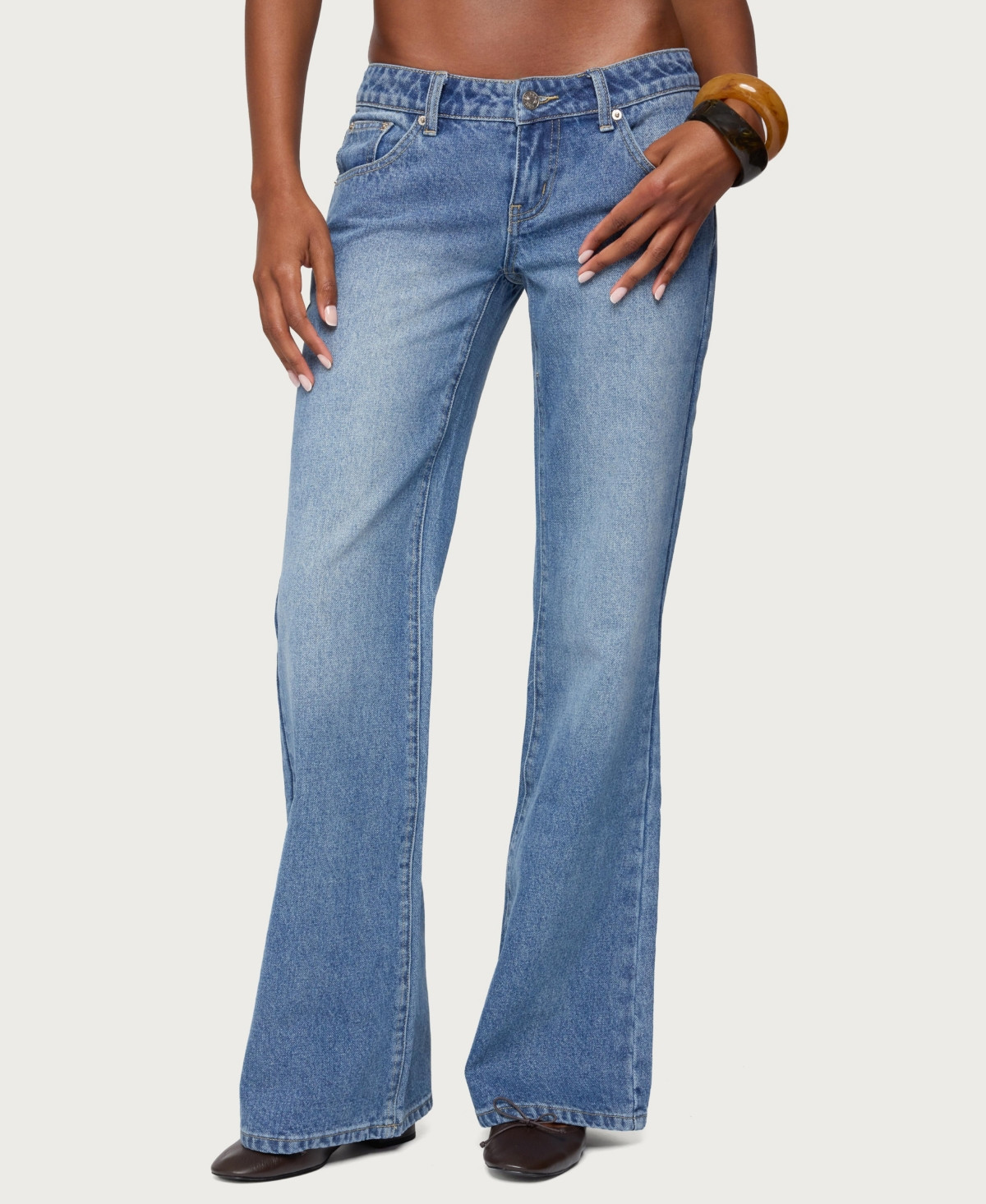 Edikted Women's Kiarah Low Rise Flared Jeans - Blue-washed | Macy's