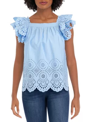 Crown & Ivy™ Women's Flutter Sleeve Embroidered Tank Top | Belk