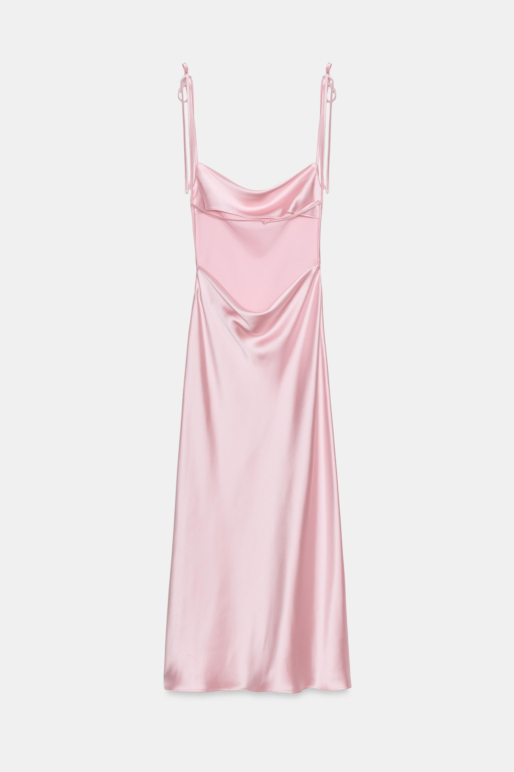 SATIN EFFECT MIDI DRESS WITH TIE STRAPS | Zara US