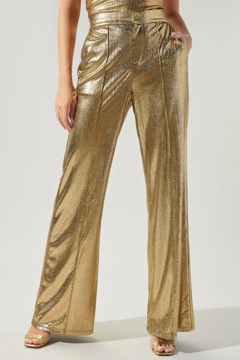 Primadonna Pintuck Wide Leg Liquid Gold Pants | Sugarlips