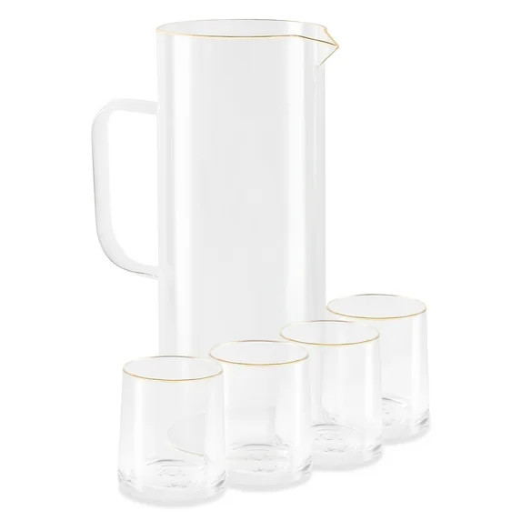 Thyme & Table 5-Piece Gold Rim Pitcher and 9oz Drinking Glass Set | Walmart (US)