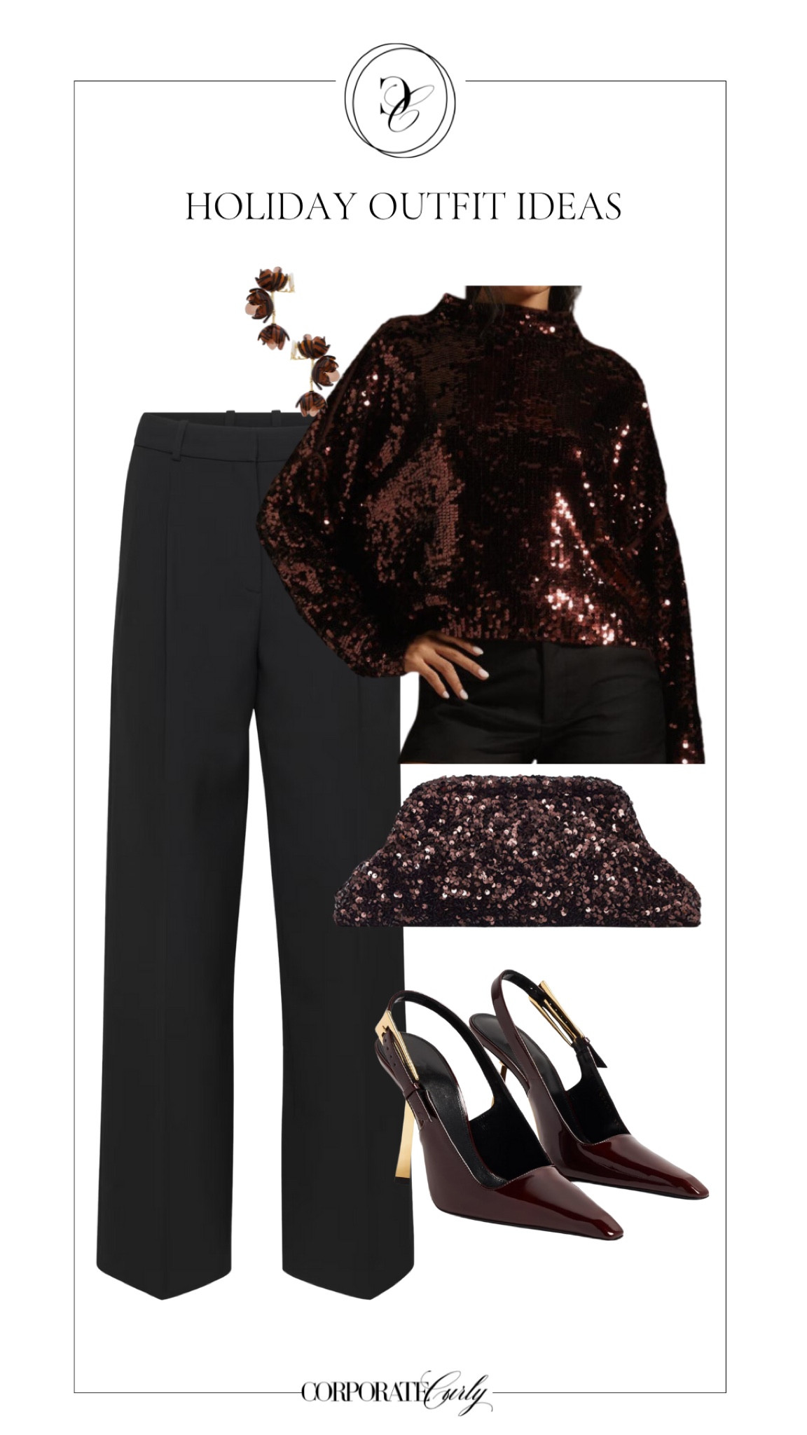 Shine bright at your work holiday party with this chic cashmere mock-neck sweater with sequin details, paired with pleated pants and an oversized sequined clutch.  Effortlessly festive and perfectly polished! #HolidayPartyStyle #CashmereChic #SequinDetails #PleatedPants #FestiveGlam #HolidayGlam #OfficeToParty #SequinClutch #WinterOutfit #WorkHolidayFashion #ChicAndSparkly



#LTKParties #LTKWorkwear #LTKHoliday