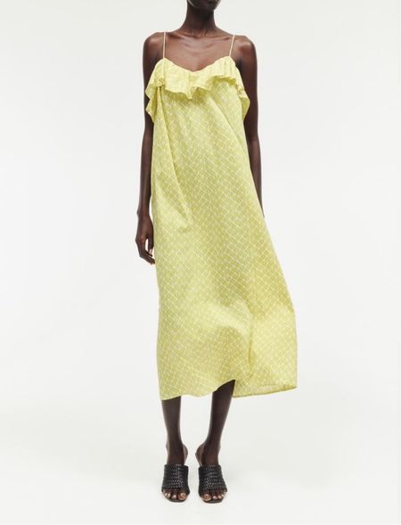 Yellow ruffle midi dress 

#LTKfindsunder50 #LTKstyletip #LTKSeasonal