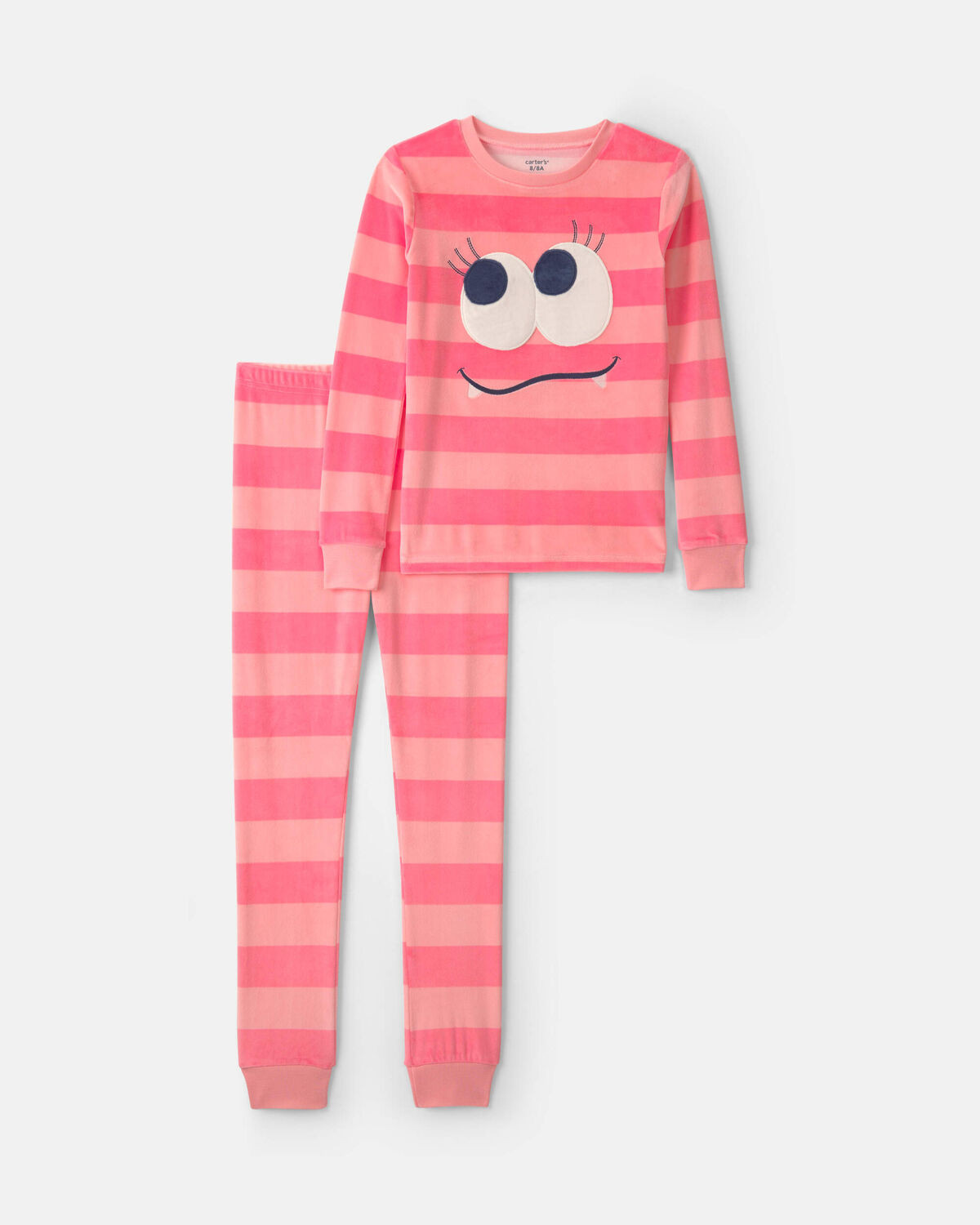 Girls 2-Piece Monster Striped DreamPlush Snug Fit Pajama Set - Coral | Carter's Inc