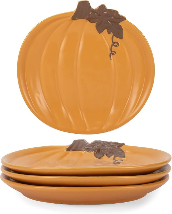 Nat & Jules Pumpkin Shaped 8 x 8 Inch Ceramic Small Dining Plates: Perfect for Thanksgiving, Hall... | Amazon (US)