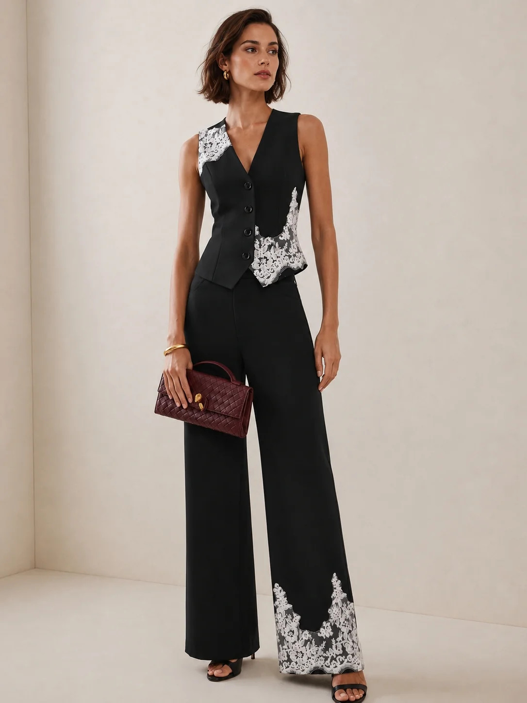 Lace Patch Two Piece Pants Set | Commense
