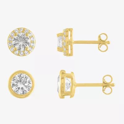 Limited Time Special! Lab Created White Sapphire 14K Gold Over Silver 2 Pair Earring Set | JCPenney