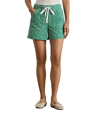 Lauren Ralph Lauren Coordinating Cotton Broadcloth Stripe Drawcord Waist Shorts - 16 | Dillard's