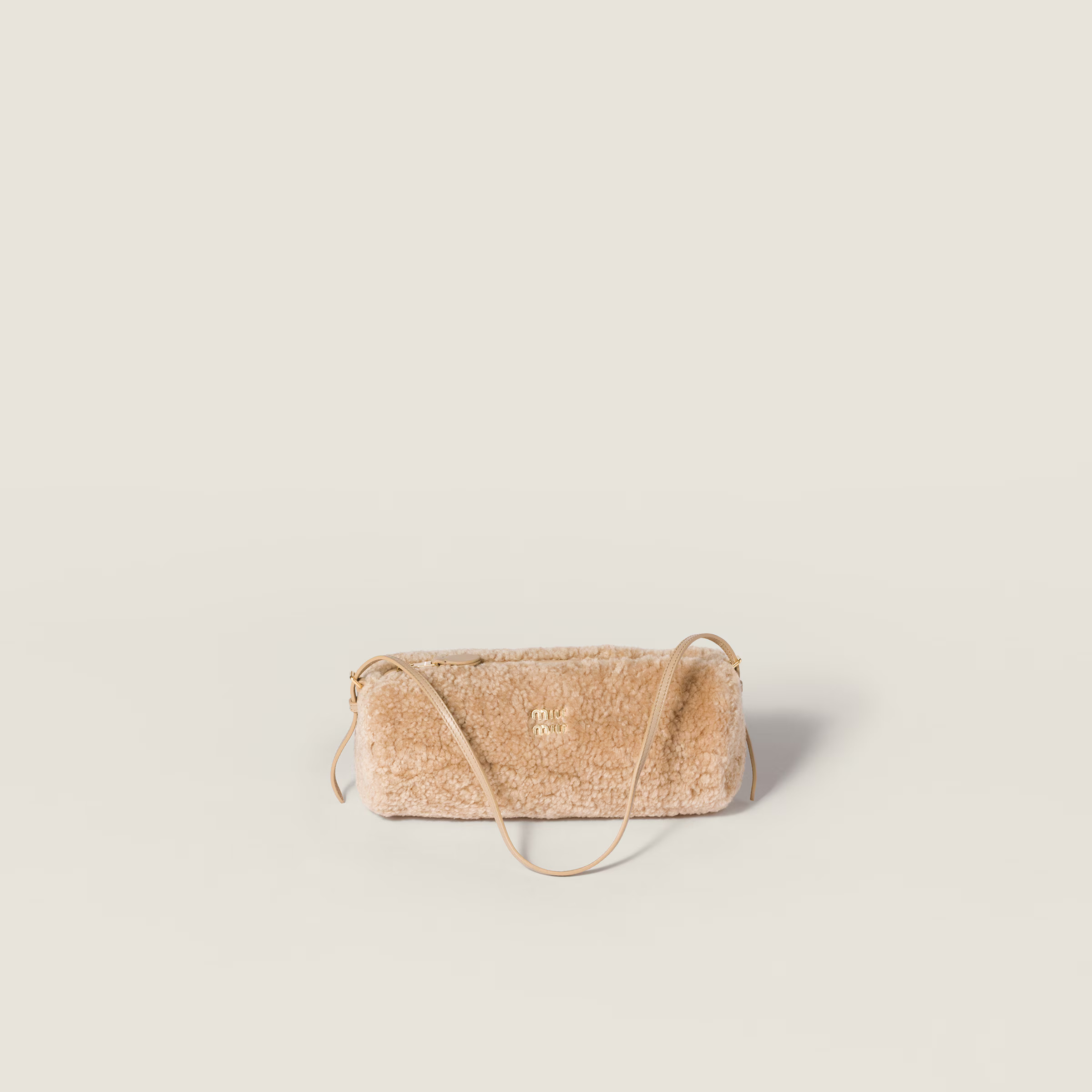 Sand Beige Shearling Pouch | Miu Miu | Miu Miu US