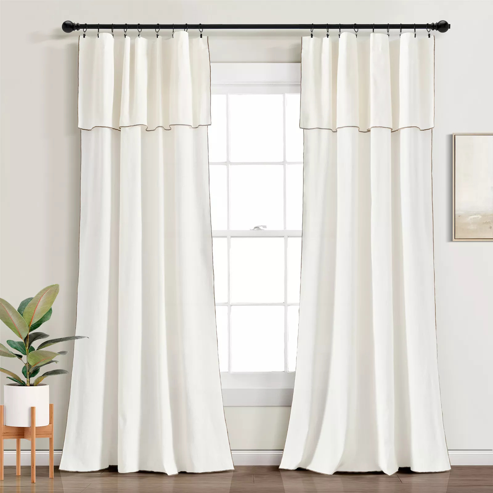 Lush Decor 2-Piece Modern Embroidered Edge Attached Valance Window Curtain Panel Set, Light Linen | Kohl's