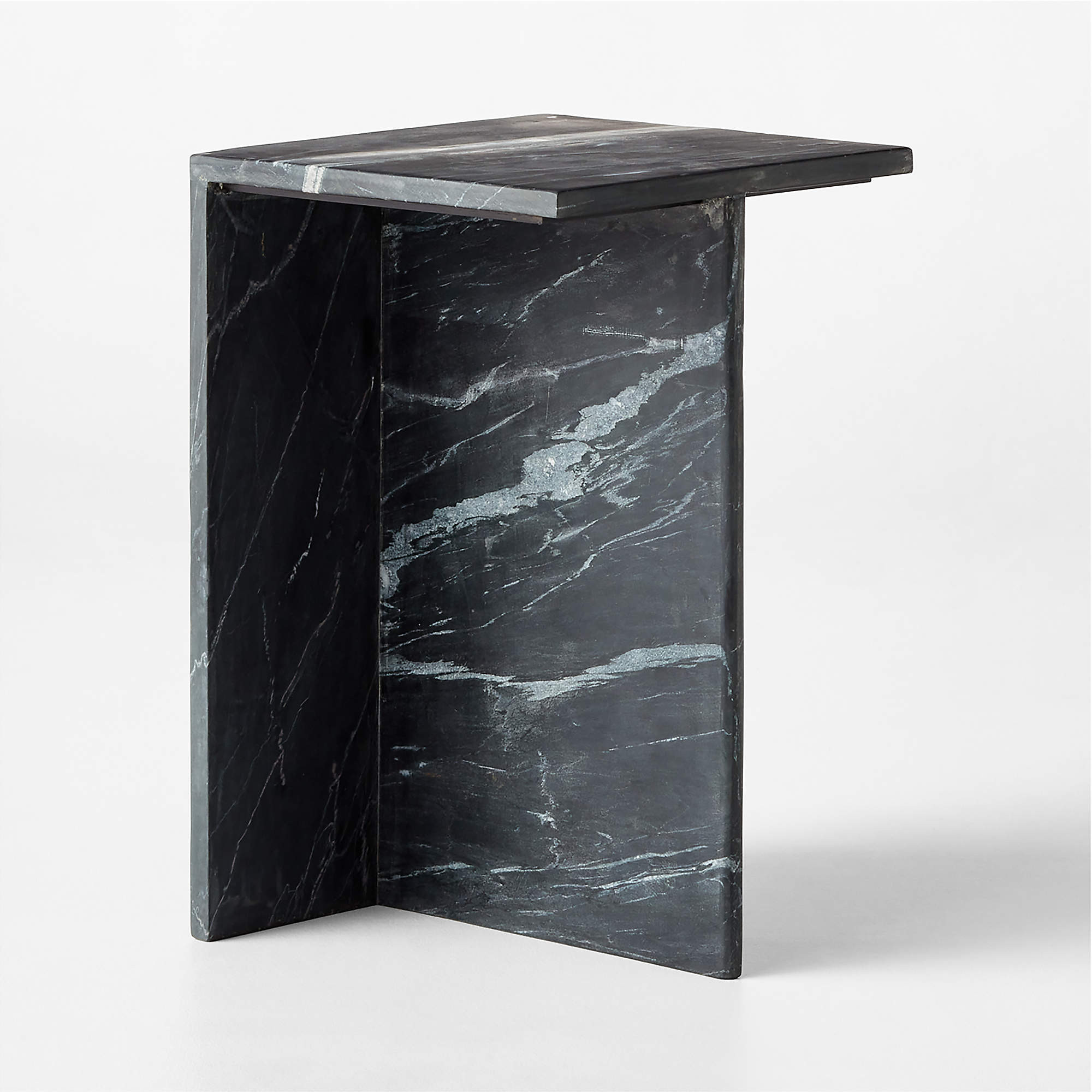 Tall Modern Black Marble Side Table with T-Shaped Base + Reviews | CB2 | CB2