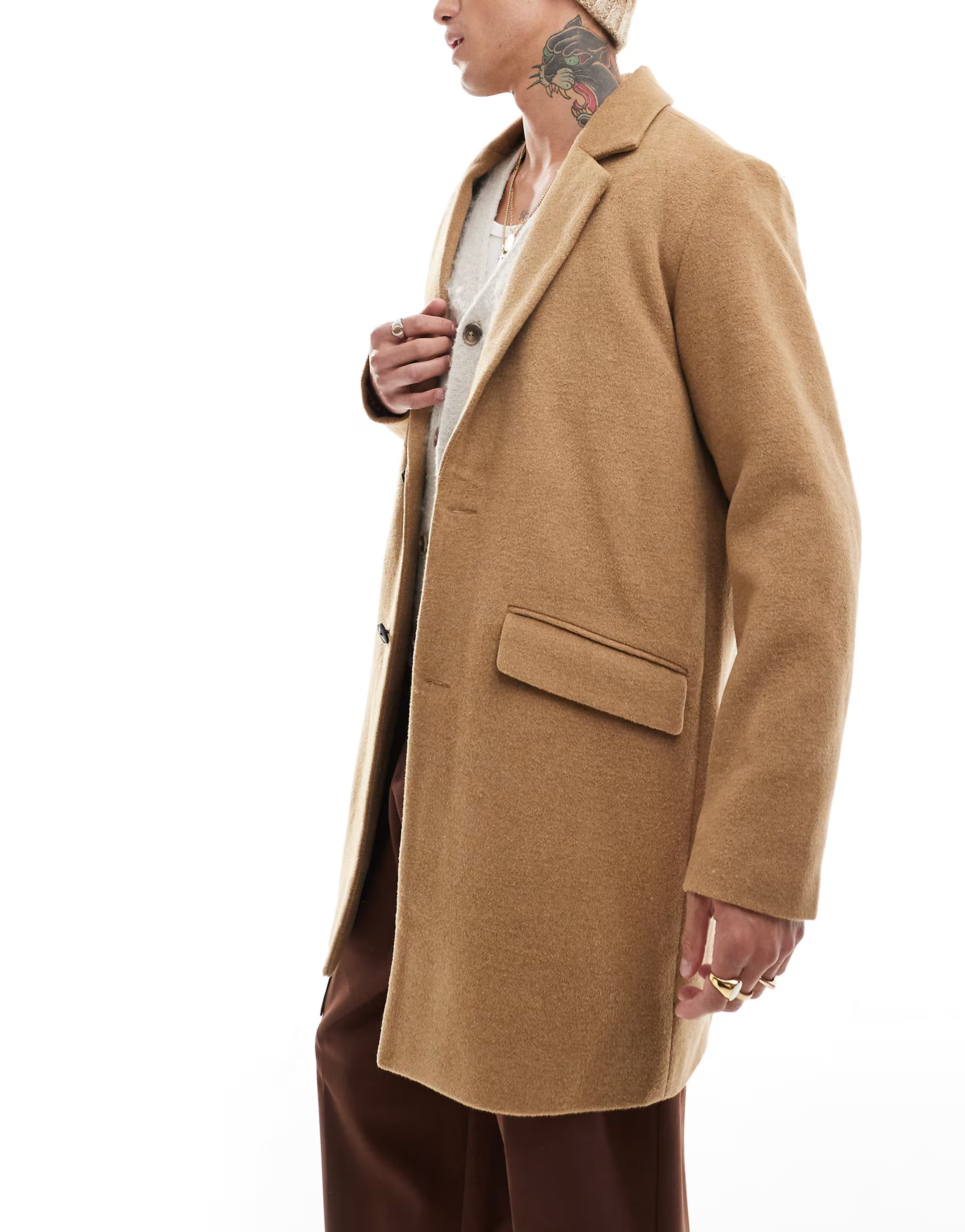 Jack & Jones wool blend overcoat in tan | ASOS (Global)