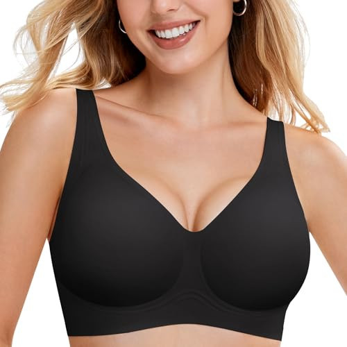 BRABIC Jelly Bras for Women Wireless Push Up Plunge Seamless T-Shirt Bras No Underwire Supportive Full Coverage Bralettes for Daily & Light Sports, Black, L | Amazon (US)