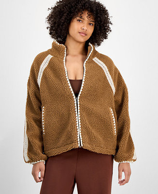 And Now This Women's Crochet-Trim Sherpa Fleece Jacket, PXS-4X, Macy's Exclusive - Macy's | Macy's