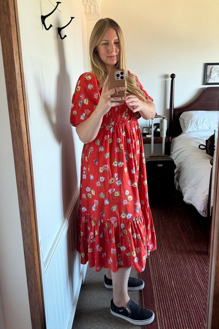 Casual and comfortable dress for work and play. I wore this during the day on a recent trip to Carmel-by-the-Sea and received so many compliments. The large fit me perfectly.

floral dress | tulip dress | red dress | comfortable shoes | sustainable fashion | travel dress

#LTKOver40 #LTKMidsize #LTKWorkwear