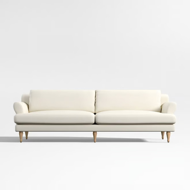 Timson White English Roll Arm Sofa with Wood Legs 96" + Reviews | Crate & Barrel | Crate & Barrel