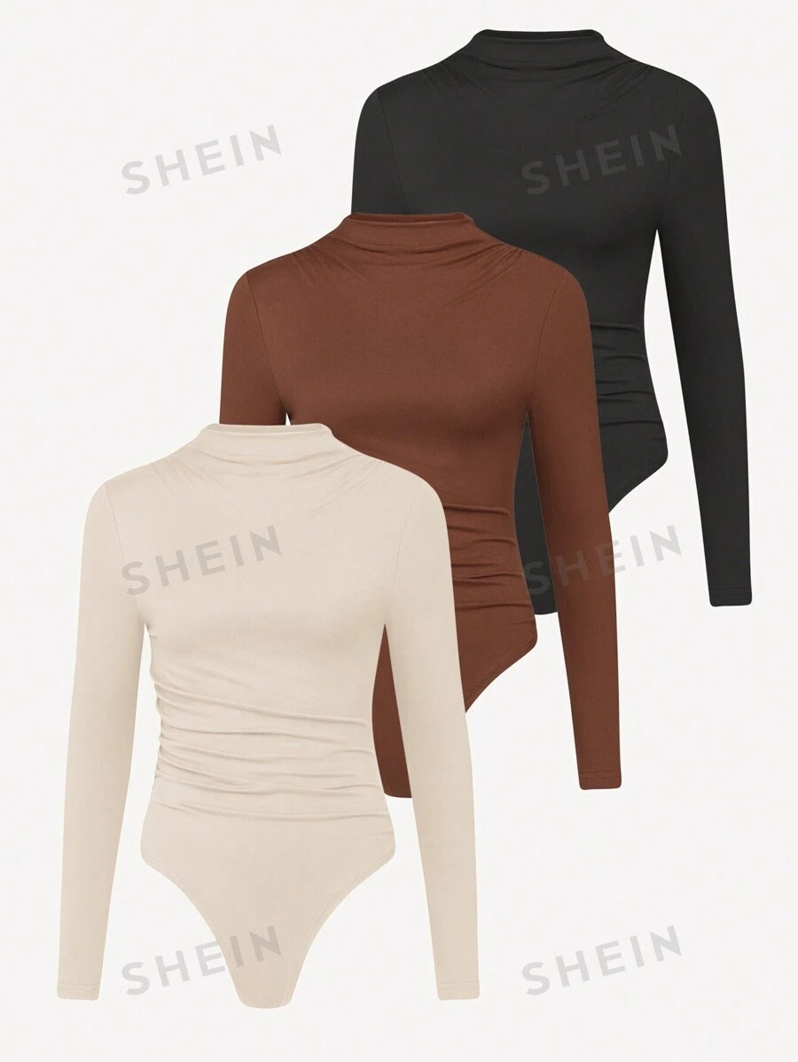 SHEIN EZwear 3 Piezas Body Entallado Con Fruncido De Color Liso | SHEIN