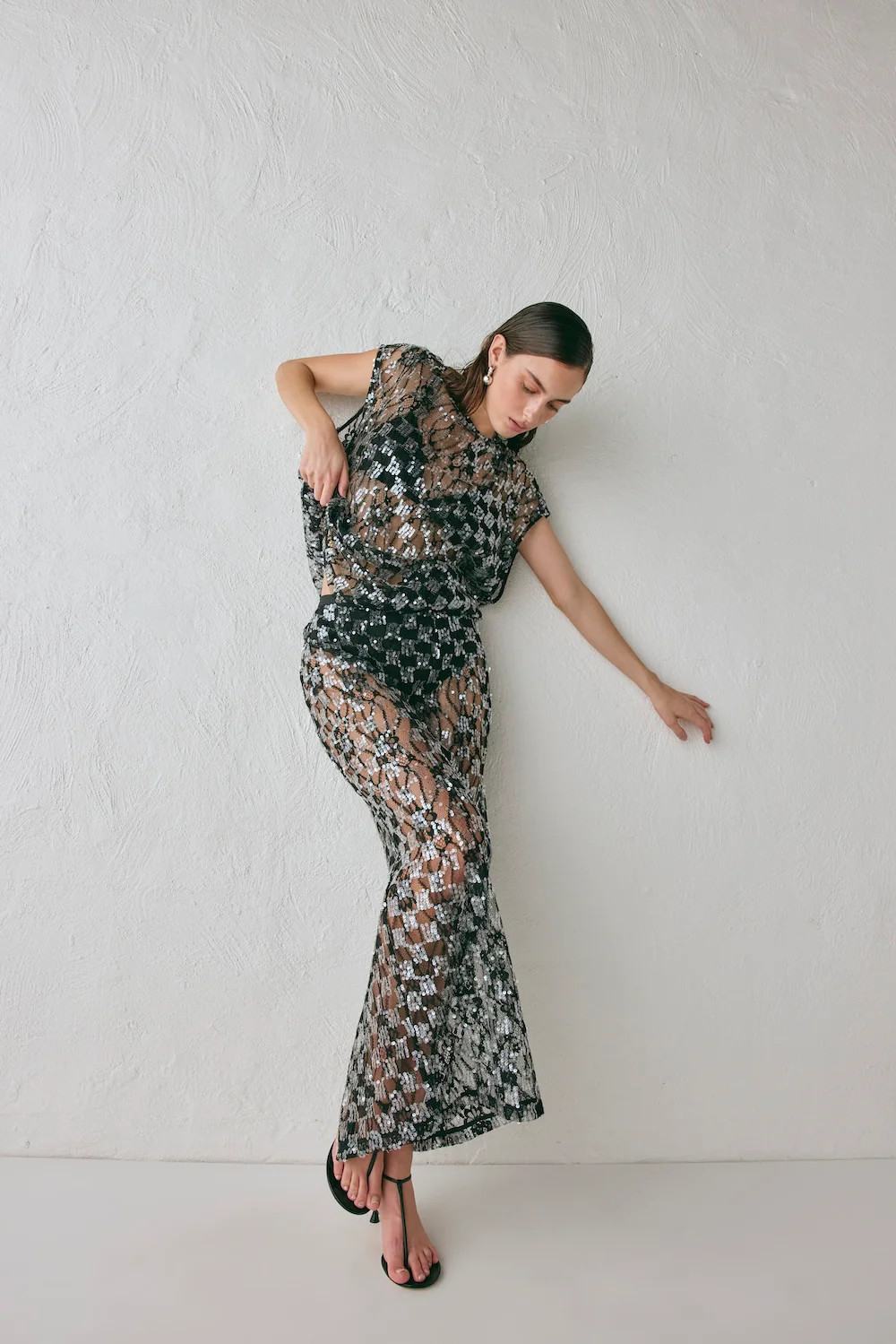 Devyn Sequin Midi Skirt Black | VRG Grl