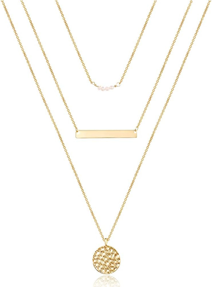 Turandoss Dainty Layered Choker Necklace, Handmade 14K Gold Plated Y Pendant Necklace Multilayer ... | Amazon (US)