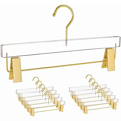 Gold Clear Hangers,Acrylic Clothes Hangers,Skirt Dress Hanger with Gold Clips, Kids Pants Hangers fo | Amazon (US)