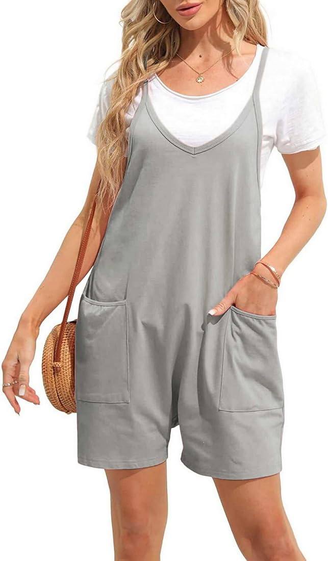 Songling Women's Summer Sleeveless Overalls Shorts Loose Fit Spaghetti Strap Wide Leg Rompers Ove... | Amazon (US)