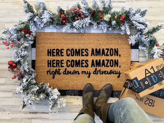 Here Comes Amazon  Christmas Doormat  Christmas Decor  Door | Etsy | Etsy (US)