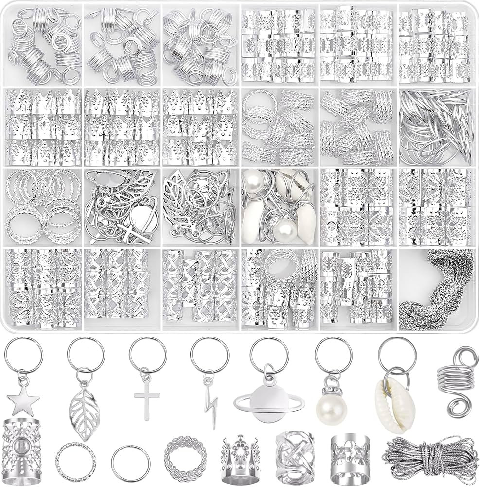 Lucomb 259 Pcs Hair Jewelry, Hair Accessories for Braids Silver Loc Jewelry for Hairs Dreadlocks ... | Amazon (US)