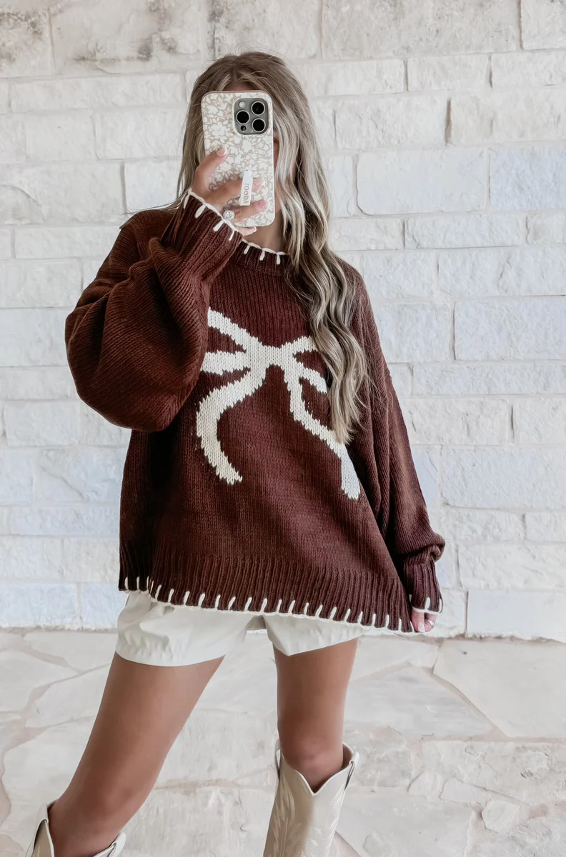 Chocolate Bow Sweater | CK Squared Boutique