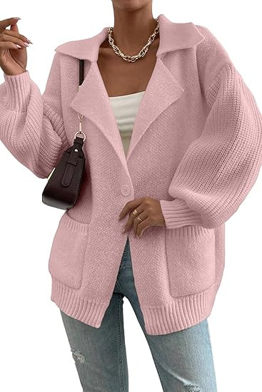 SHEWIN Women Open Front Knit Sweater Button Casual Long Sleeve V Neck Cardigan | Amazon (US)