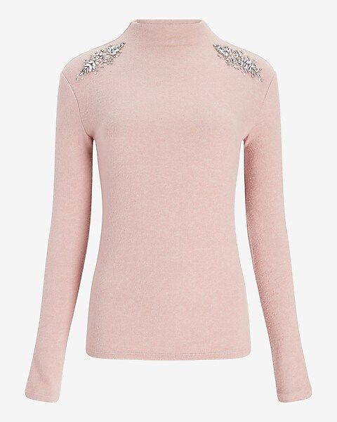 Embellished Shoulder Mock Neck Tee | Express