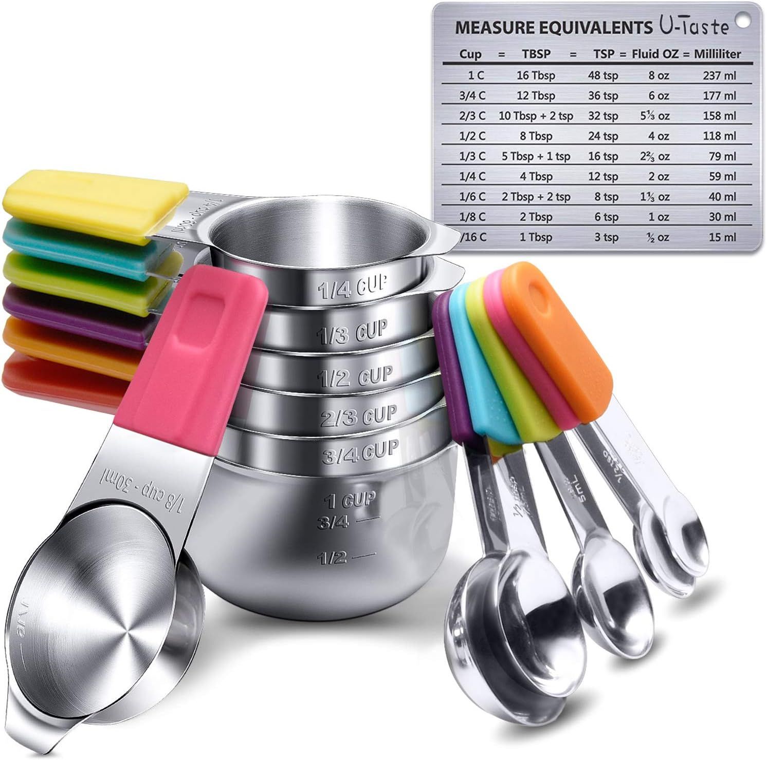 Measuring Cups, U-Taste Magnetic Measuring Cups and Spoons Set of 13 in 18/8 Stainless Steel: 7 M... | Amazon (US)