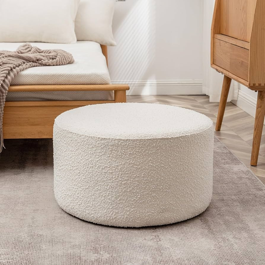 Modern Round Boucle Upholstered Ottoman with Soft Padded Seat, Multi-Functional Sofa Footrest, Si... | Amazon (US)