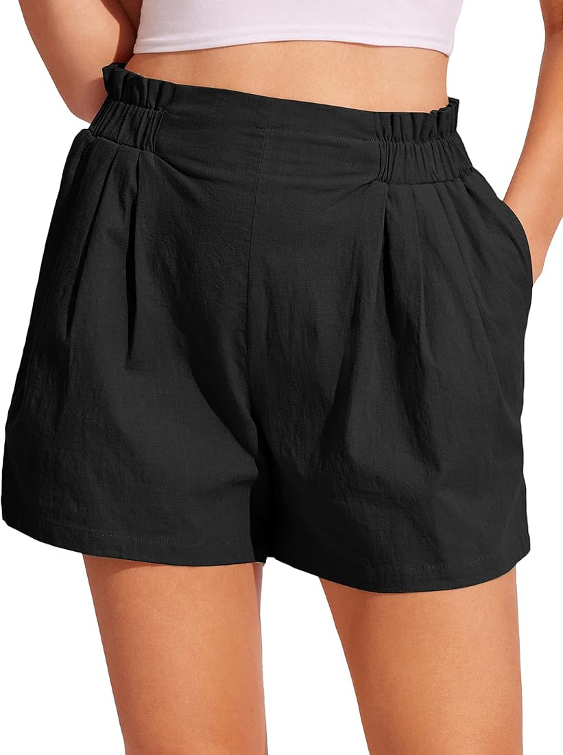 KANCY KOLE Women Summer Cotton Shorts Elastic Waist Bermuda Shorts Casual Wide Legs Shorts with P... | Amazon (US)