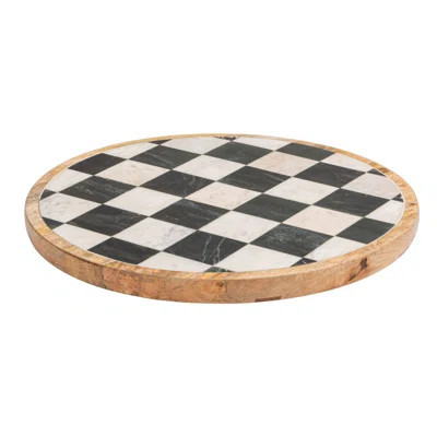 Checkered Lazy Susan In Mango Wood And Marble | Wayfair North America