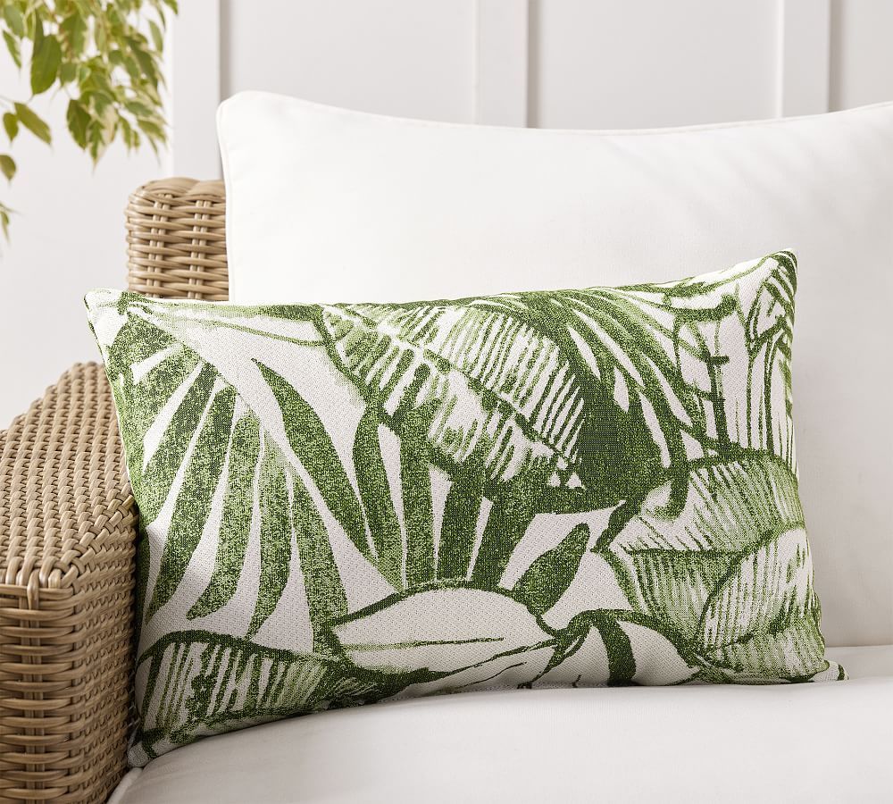 Sunbrella® All Over Palm Leaf Outdoor Lumbar Throw Pillow | Pottery Barn (US)