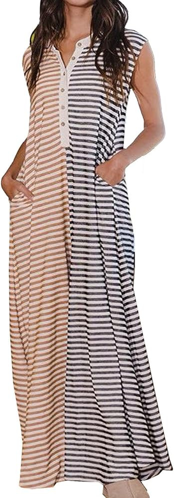 Womens Button Down Striped Sleeveless Jumpsuits | Amazon (US)