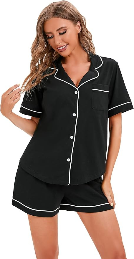 LUBOT Cotton Modal Women's Pajamas Set Button-Down Long Short Sleeve Shirt PJ Pants Two-piece Nig... | Amazon (US)