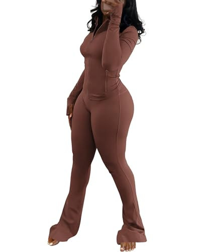 Adogirl Women 2 Piece Sets Tracksuit Long Sleeve Full Zipper Crop Jacket Flare Pants Sweatsuit Clothes Streetwear Brick Red L | Amazon (US)