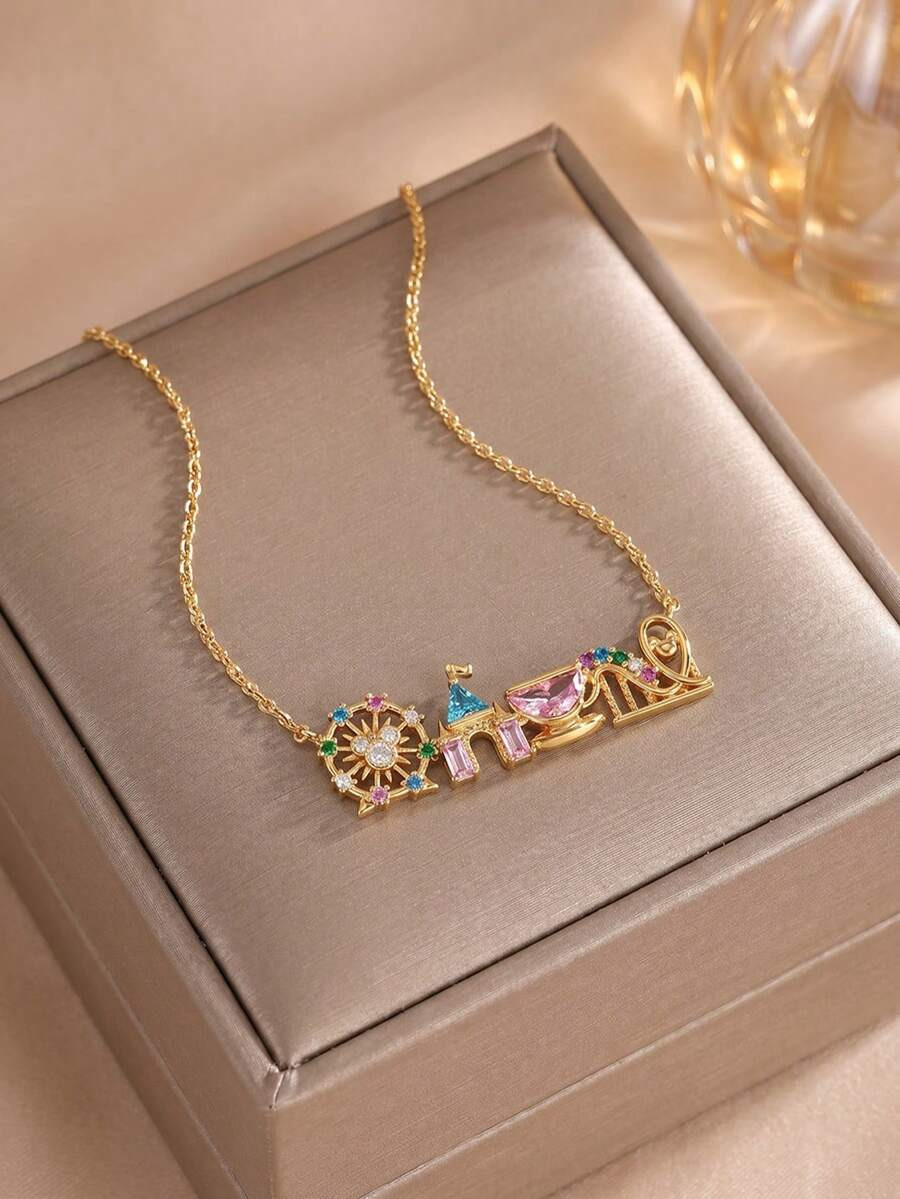 NEWrakol 1pc Cute Fun Colorful Zirconia Amusement Park Castle Ferris Wheel Big Tree Treasure Box ... | SHEIN