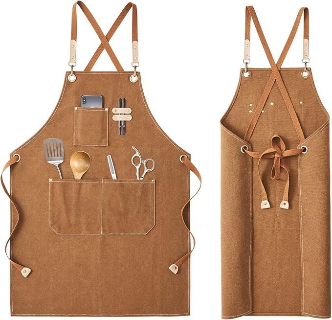 JELBOLIN Chef Apron for Men Women, with Large Pockets and Cross Back Design, Cotton Canvas Heavy ... | Amazon (US)